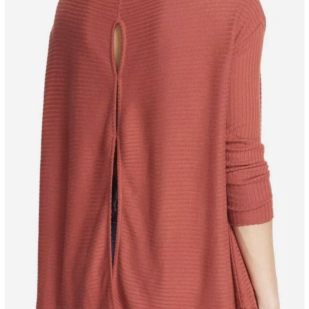 LOT of 2 Free People Womens Top S Lover Ribbed Split Back Cowl Neck Orange Gray